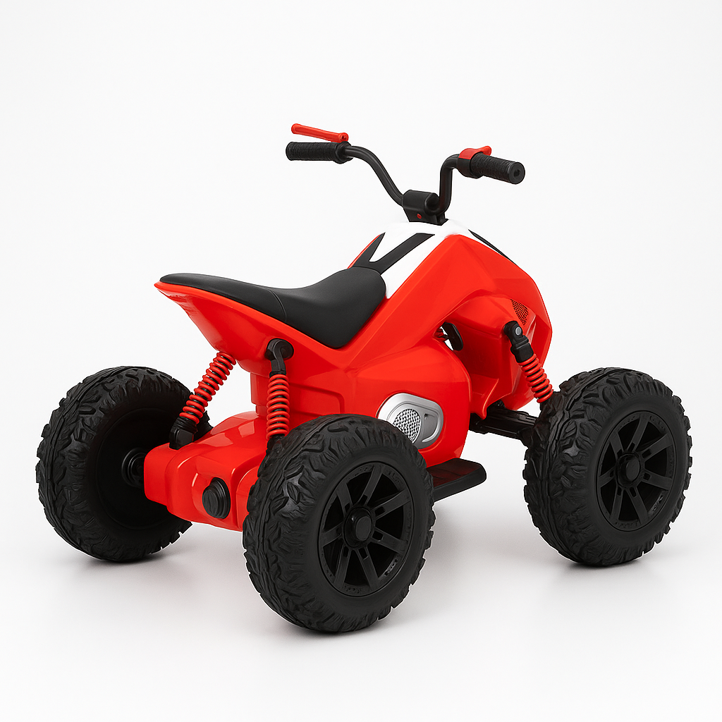Red Sport Utility Edition 24V Ride-on Quad For Kids With Rubber Wheels, Leather Seat & Music