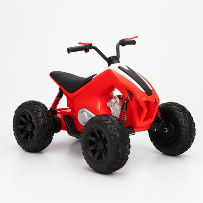 Red Sport Utility Edition 24V Ride-on Quad For Kids With Rubber Wheels, Leather Seat & Music