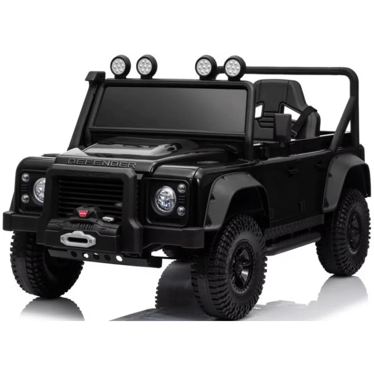 12V Black Land Rover Defender 1-Seater AWD Ride-on Truck W/ Rubber Wheels, Music Player & RC