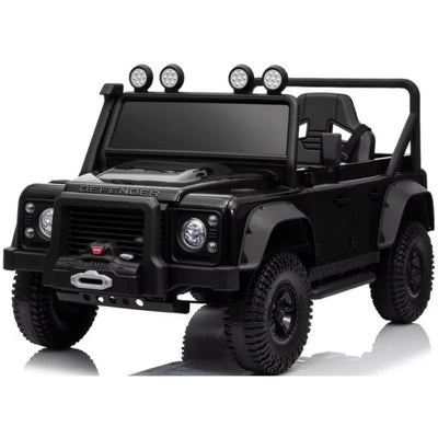 12V Black Land Rover Defender 1-Seater AWD Ride-on Truck W/ Rubber Wheels, Music Player & RC.