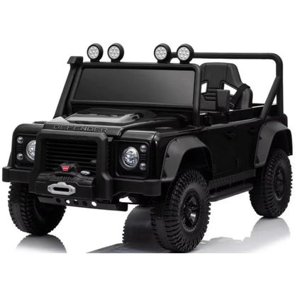 12V Black Land Rover Defender 1-Seater AWD Ride-on Truck W/ Rubber Wheels, Music Player & RC