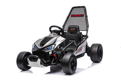 Black Outlaw Edition 24V kids electric go-kart front view with sporty racing design