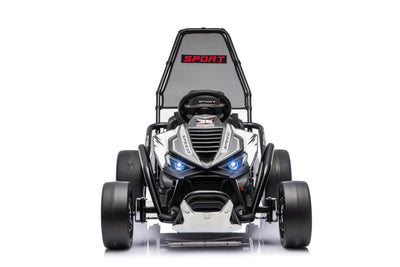Outlaw Edition 24V kids electric go-kart front view with sporty racing design