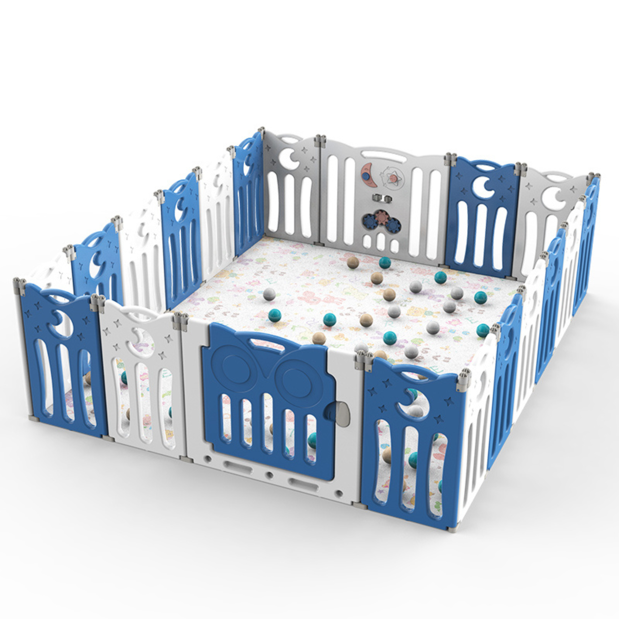 Blue 20 Panels Indoor/Outdoor Foldable Playpen, Fence, Interactive Safety Play Yard  for Toddlers and Infants