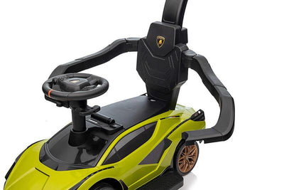 Green Complete Edition Lamborghini Sian 3-in-1 Push Car / Stroller W/ Detachable Handle, Safety Guards, Lights & Music.