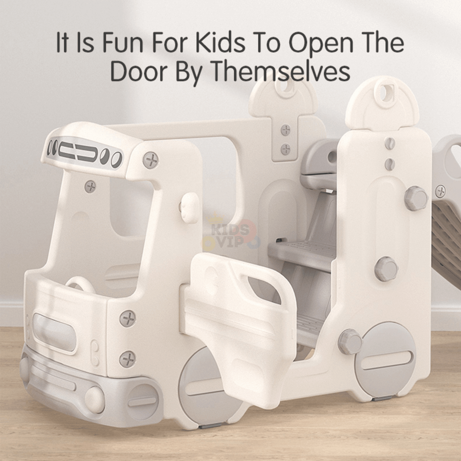 Kids' and Toddlers' Bus Edition Interactive Indoor / Outdoor Playhouse Playset W/ Slide, Closed Steps & Basketball Hoop.