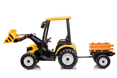 24V Kids' XXL Upgraded 6-Wheel Tractor W/ Trailer, Leather Seat, Music, Lights & RC.