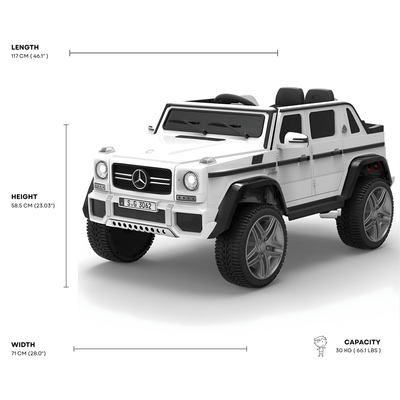 12V White Luxury Mercedes Maybach G650s Kids' 4x4 Ride-on SUV W/ Rubber Wheels, Music & RC.
