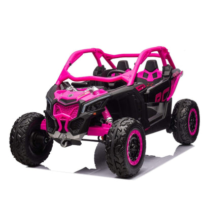 Pink Licensed LX Performance Edition 2x24V Can-Am Maverick 4WD Double 24V Battery Pack, 2-Seater Kids' Buggy W/ Music, EVA Rubber Wheels, Leather Seats & RC.