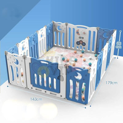 Blue 16 Panels Indoor/Outdoor Foldable Playpen, Fence, Interactive Safety Play Yard  for Toddlers and Infants.
