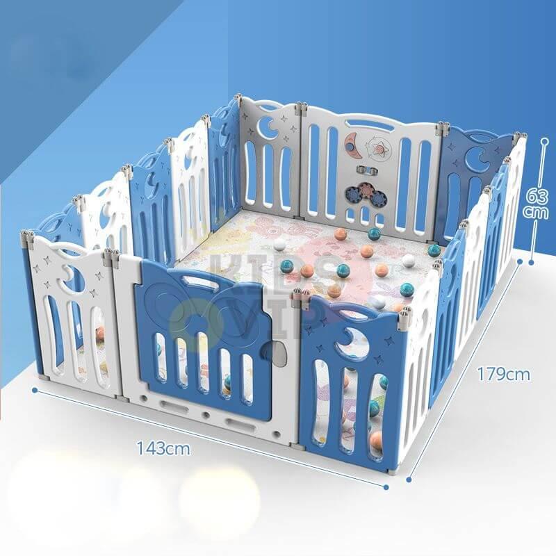 Blue 16 Panels Indoor/Outdoor Foldable Playpen, Fence, Interactive Safety Play Yard  for Toddlers and Infants.