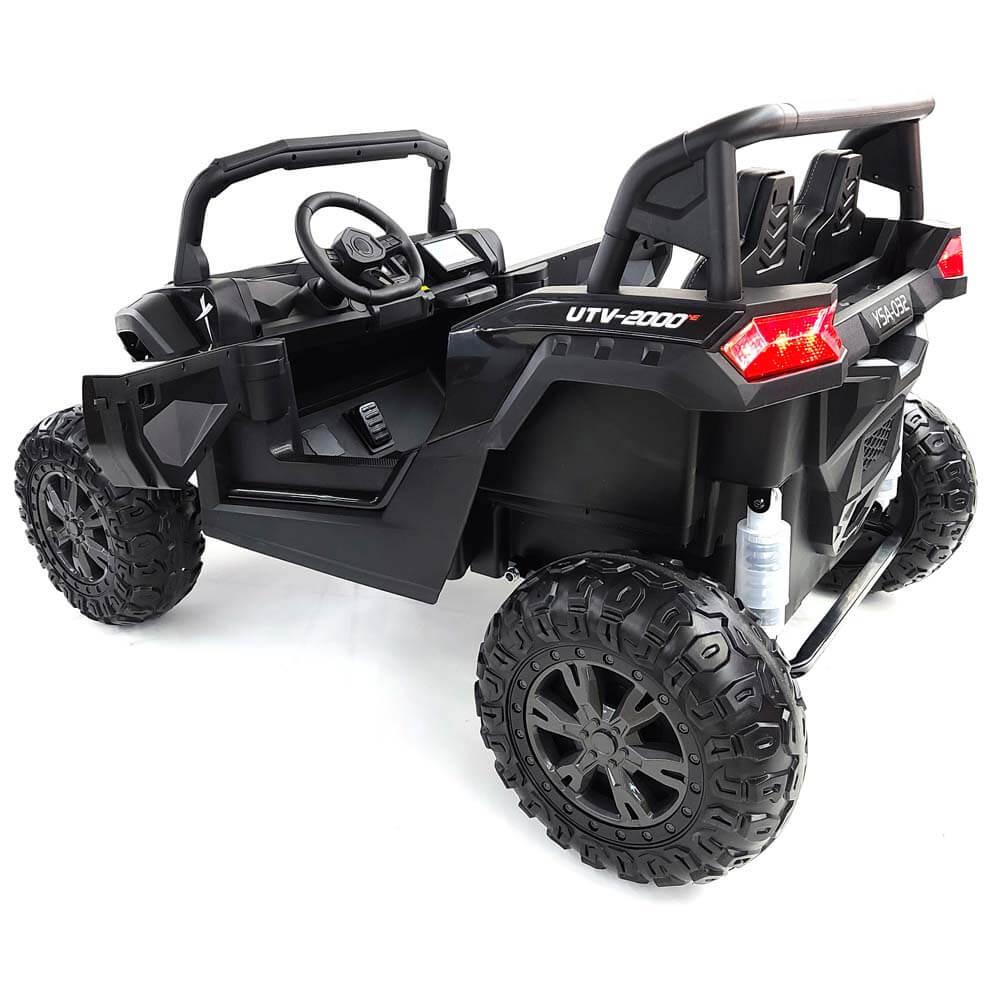 Black 2-Seater XXL Edition Blade BT 24V/4WD Kids' Exclusive Buggy/UTV With Rubber Wheels, Leather Seats, Music & RC.