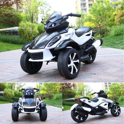 12V White Junior Sport Edition 3-Wheel Ride-on Trike Motorcycle W/ EVA Rubber Wheels, Music & Lights.