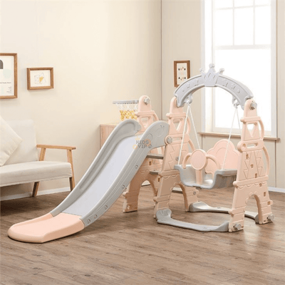 Pink Luxury 5-in-1 Castle Edition Playset for Kids W/ Slide, Closed Steps, Swing & Basketball Hoop.