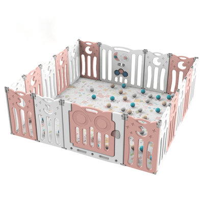 Pink 16 Panels Indoor/Outdoor Foldable Playpen, Fence, Interactive Safety Play Yard  for Toddlers and Infants.