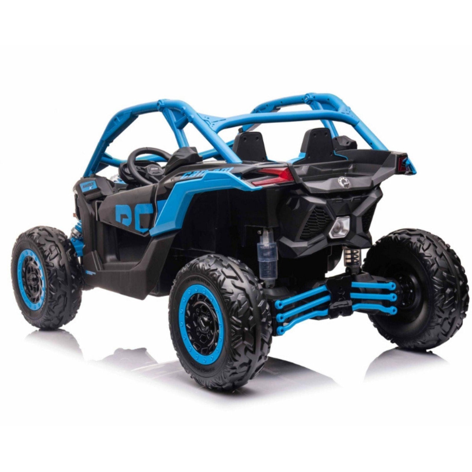 Blue Licensed LX Performance Edition 2x24V Can-Am Maverick 4WD Double 24V Battery Pack, 2-Seater Kids' Buggy W/ Music, EVA Rubber Wheels, Leather Seats & RC.