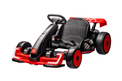 24V Red Newest Upgraded Audi Drifting Go Kart W/ 180° Drift, Bluetooth Music & Lights.