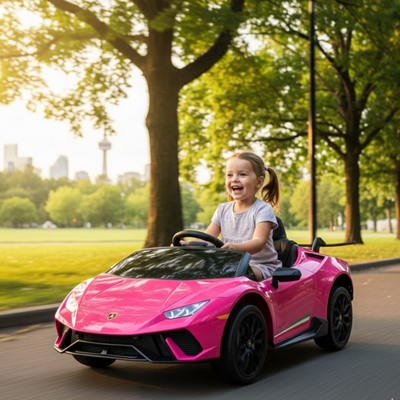 12V Pink Lamborghini Huracan Licensed Sport Edition 4X4 Ride-On Car W/ Rubber Wheels, Bluetooth & RC.