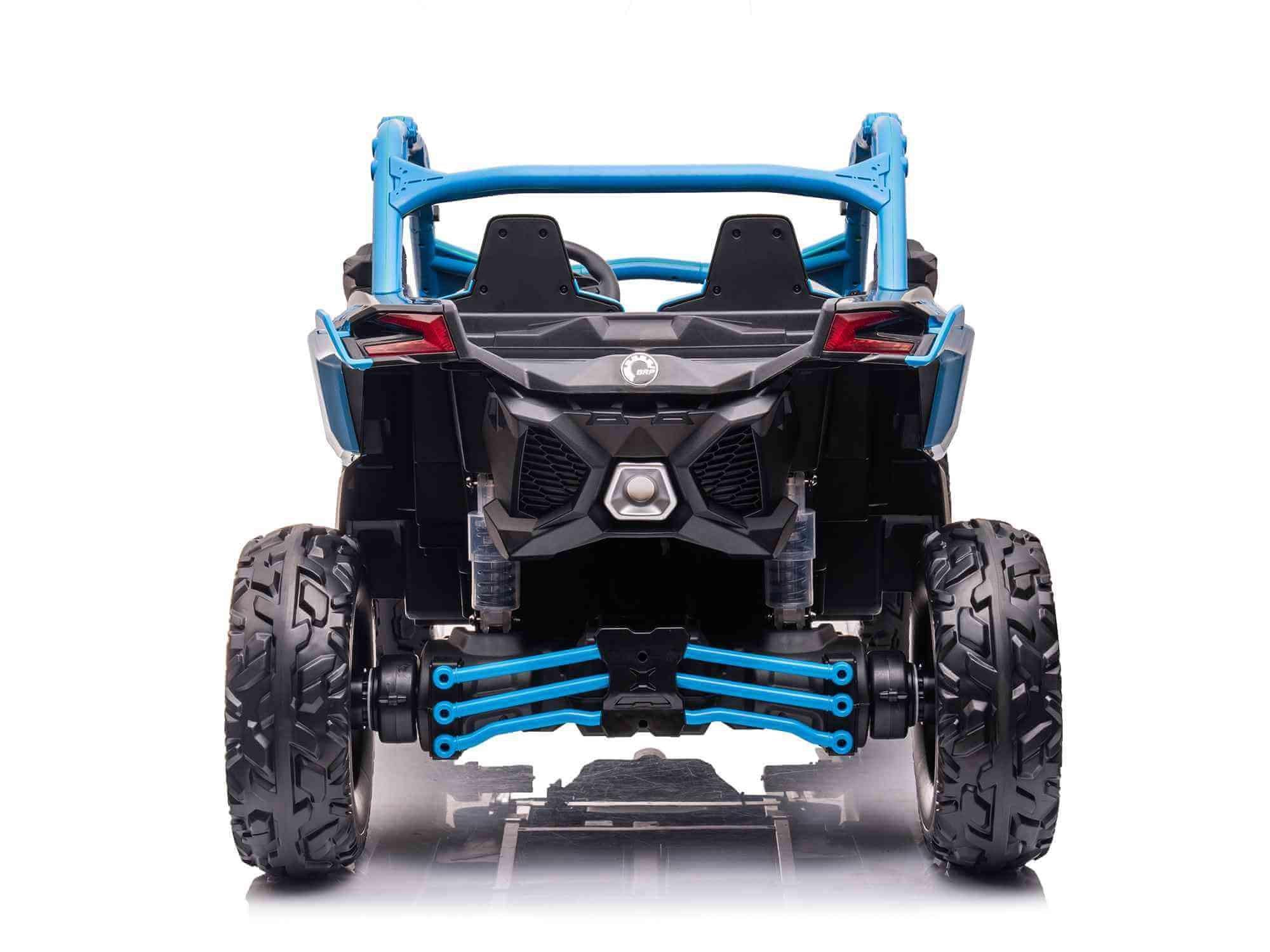 Blue Licensed LX Performance Edition 2x24V Can-Am Maverick 4WD Double 24V Battery Pack, 2-Seater Kids' Buggy W/ Music, EVA Rubber Wheels, Leather Seats & RC.