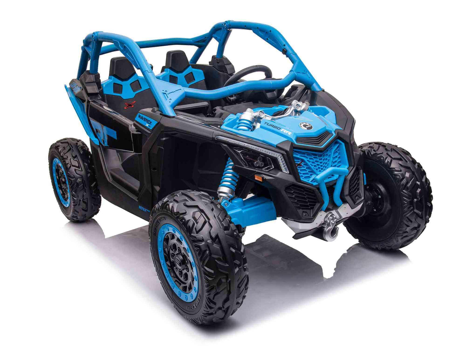 Blue Licensed LX Performance Edition 2x24V Can-Am Maverick 4WD Double 24V Battery Pack, 2-Seater Kids' Buggy W/ Music, EVA Rubber Wheels, Leather Seats & RC.