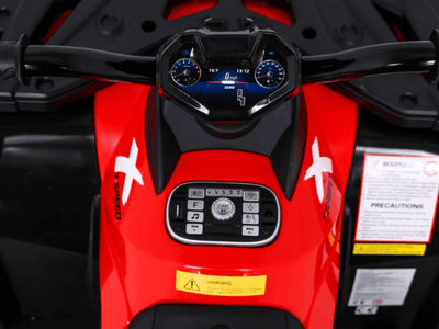 24V Red Upgraded Titan Edition 4x4 Ride-On Quad ATV W/ EVA Rubber Wheels, Bluetooth Music & Lights.