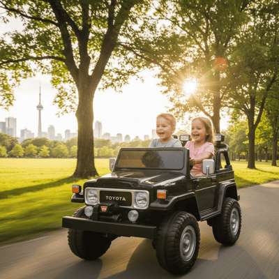 24V Black 2-Seater Premium Edition Toyota 4x4 Truck for Kids W/ EVA Rubber Wheels, Music & RC.