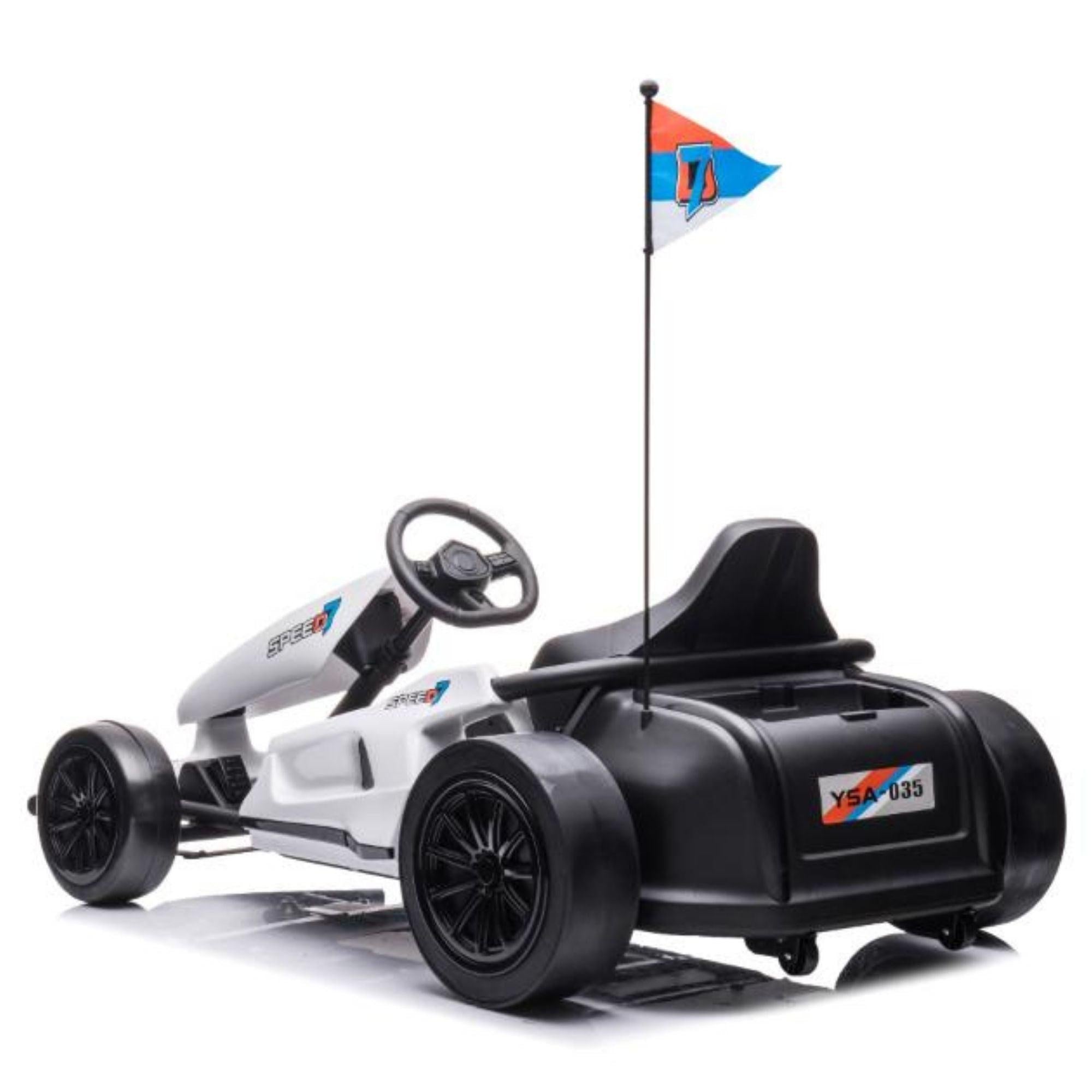 White 24V Furious Edition Big Kids Upgraded Drifting Go Kart W/ Music Amplifier, Lights.