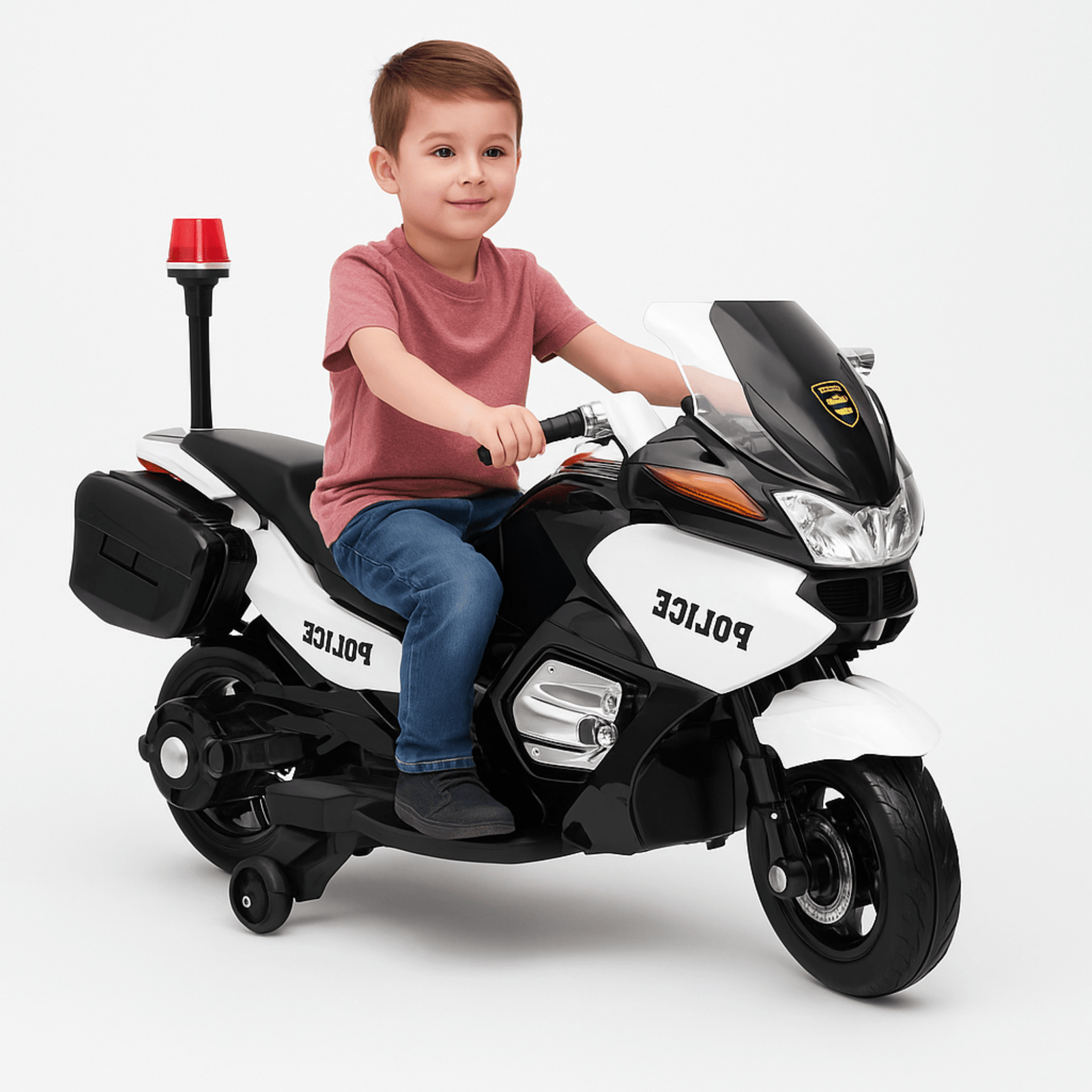 24V Police Officer Edition Kids' Motorcycle W/ Rubber Wheels, Emergency Siren, Lights & Music.