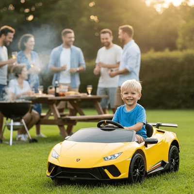 12V Yellow Lamborghini Huracan Licensed Sport Edition 4X4 Ride-On Car W/ Rubber Wheels, Bluetooth & RC.