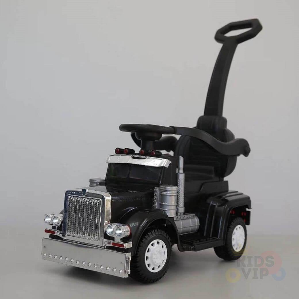 6V Black Big Rig Edition 3-in-1 Convertible Ride-on Truck and Push-Car W/ Remote Control.