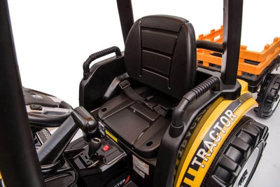 24V Kids' XXL Upgraded 6-Wheel Tractor W/ Trailer, Leather Seat, Music, Lights & RC.
