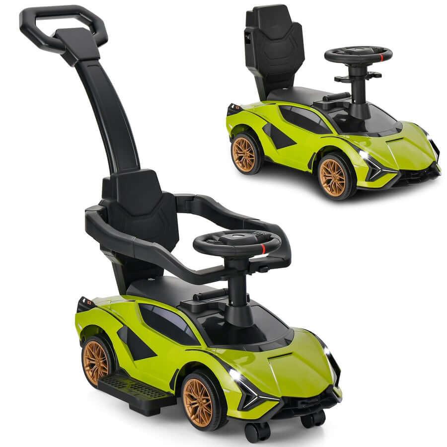 Green Complete Edition Lamborghini Sian 3-in-1 Push Car / Stroller W/ Detachable Handle, Safety Guards, Lights & Music.