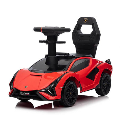 Red Complete Edition Lamborghini Sian 3-in-1 Push Car / Stroller W/ Detachable Handle, Safety Guards, Lights & Music.