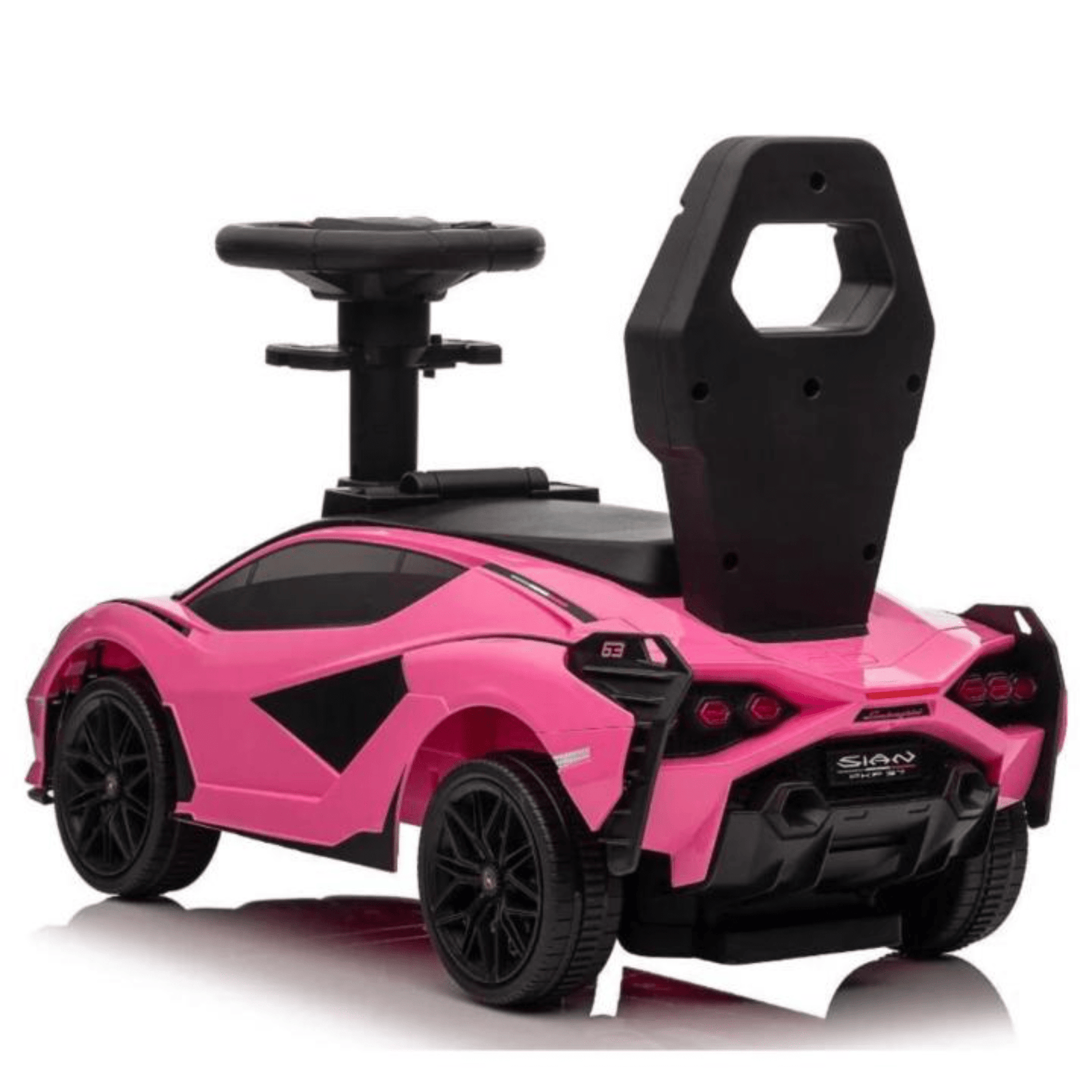 Pink Complete Edition Lamborghini Sian 3-in-1 Push Car / Stroller W/ Detachable Handle, Safety Guards, Lights & Music.
