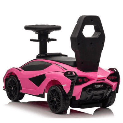 Pink Complete Edition Lamborghini Sian 3-in-1 Push Car / Stroller W/ Detachable Handle, Safety Guards, Lights & Music.