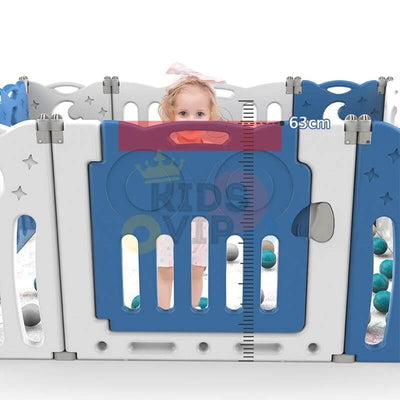 Blue 16 Panels Indoor/Outdoor Foldable Playpen, Fence, Interactive Safety Play Yard  for Toddlers and Infants.