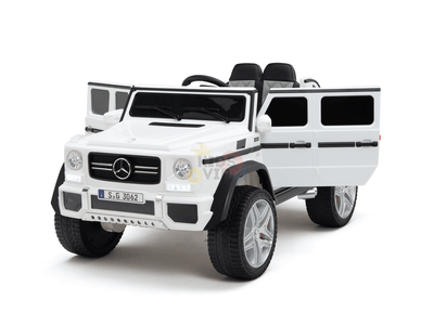 12V White Luxury Mercedes Maybach G650s Kids' 4x4 Ride-on SUV W/ Rubber Wheels, Music & RC.