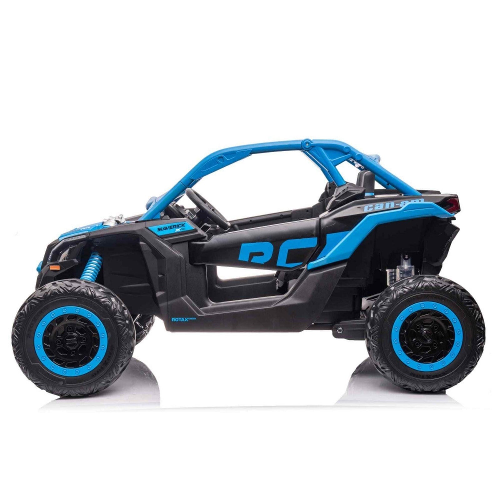 Blue Licensed LX Performance Edition 2x24V Can-Am Maverick 4WD Double 24V Battery Pack, 2-Seater Kids' Buggy W/ Music, EVA Rubber Wheels, Leather Seats & RC.