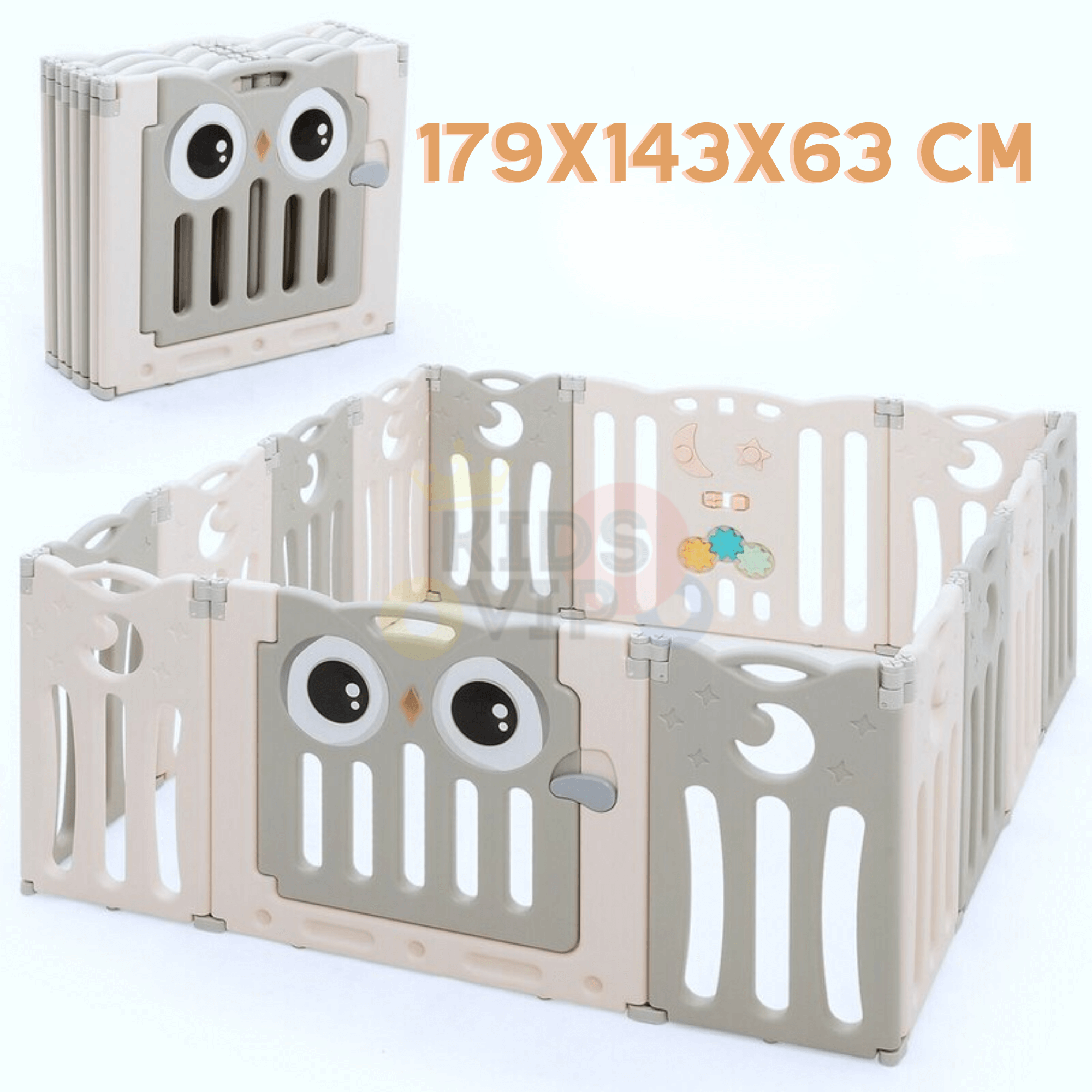 Grey 16 Panels Indoor/Outdoor Foldable Playpen, Fence, Interactive Safety Play Yard  for Toddlers and Infants.