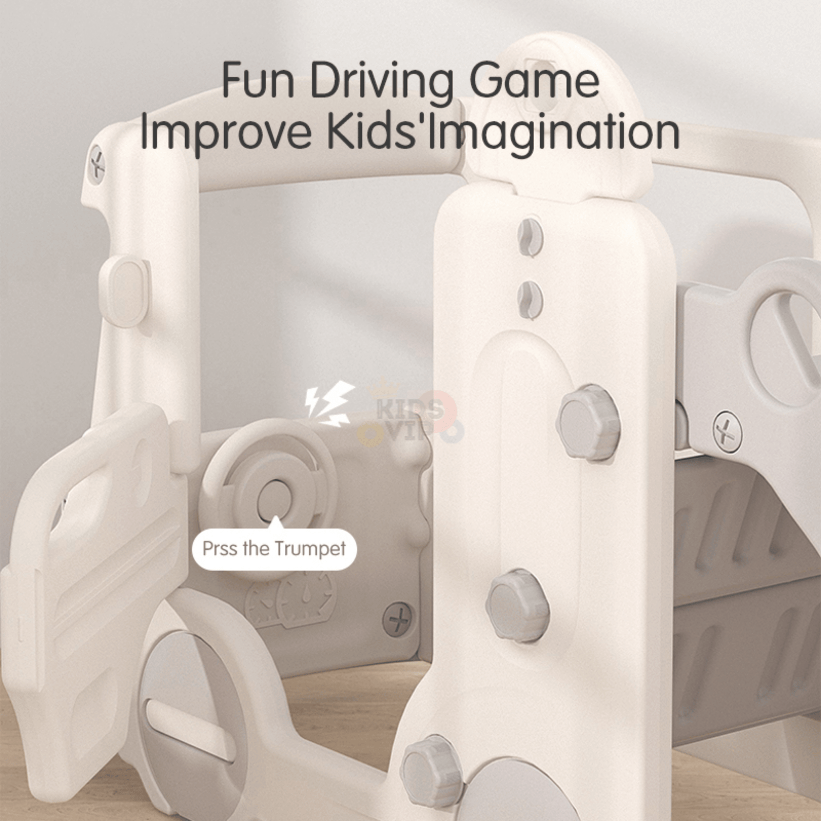 Kids' and Toddlers' Bus Edition Interactive Indoor / Outdoor Playhouse Playset W/ Slide, Closed Steps & Basketball Hoop.
