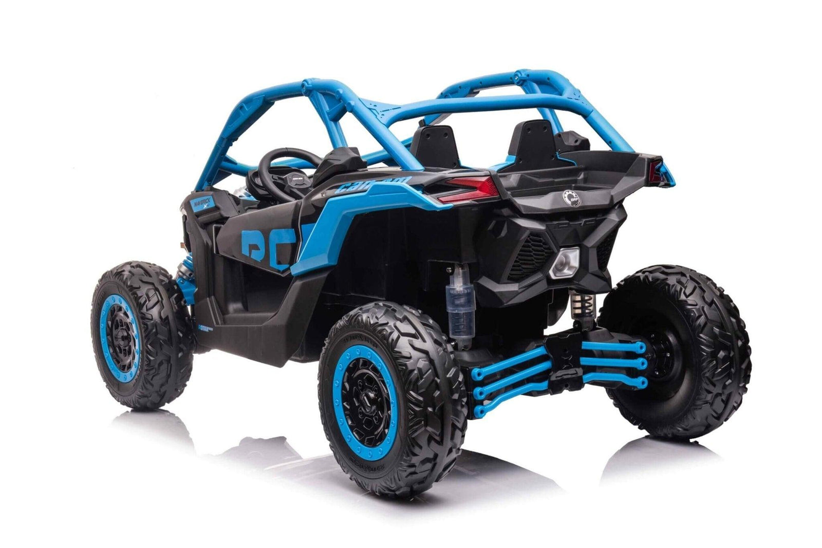 Blue Licensed LX Performance Edition 2x24V Can-Am Maverick 4WD Double 24V Battery Pack, 2-Seater Kids' Buggy W/ Music, EVA Rubber Wheels, Leather Seats & RC.