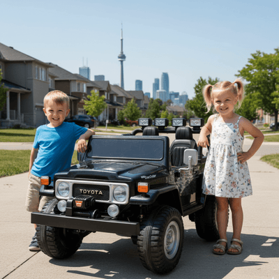 24V Black 2-Seater Premium Edition Toyota 4x4 Truck for Kids W/ EVA Rubber Wheels, Music & RC.