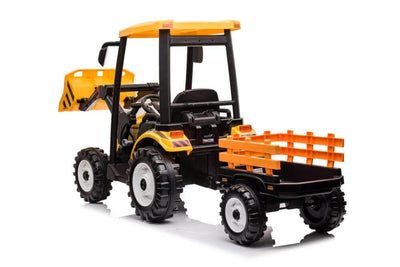 24V Kids' XXL Upgraded 6-Wheel Tractor W/ Trailer, Leather Seat, Music, Lights & RC.
