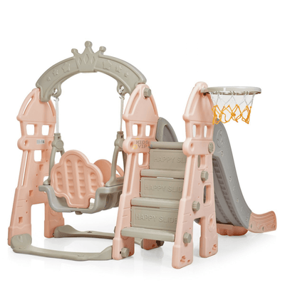 Pink Luxury 5-in-1 Castle Edition Playset for Kids W/ Slide, Closed Steps, Swing & Basketball Hoop.