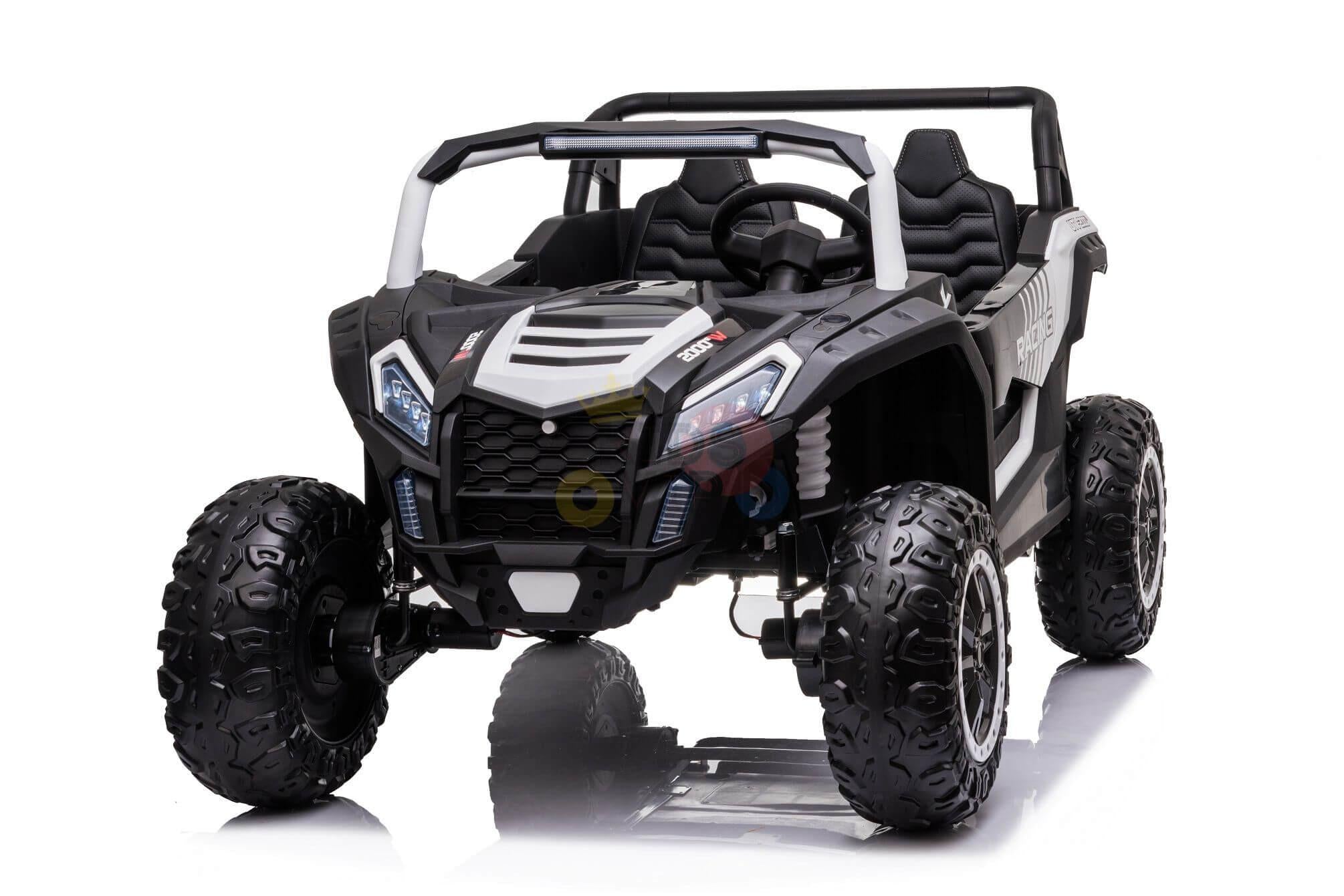 White 2-Seater XXL Edition Blade BT 24V/4WD Kids' Exclusive Buggy/UTV With Rubber Wheels, Leather Seats, Music & RC.