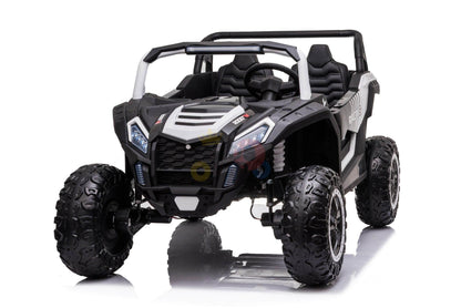 White 2-Seater XXL Edition Blade BT 24V/4WD Kids' Exclusive Buggy/UTV With Rubber Wheels, Leather Seats, Music & RC.