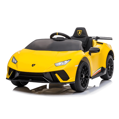 12V Yellow Lamborghini Huracan Licensed Sport Edition 4X4 Ride-On Car W/ Rubber Wheels, Bluetooth & RC.