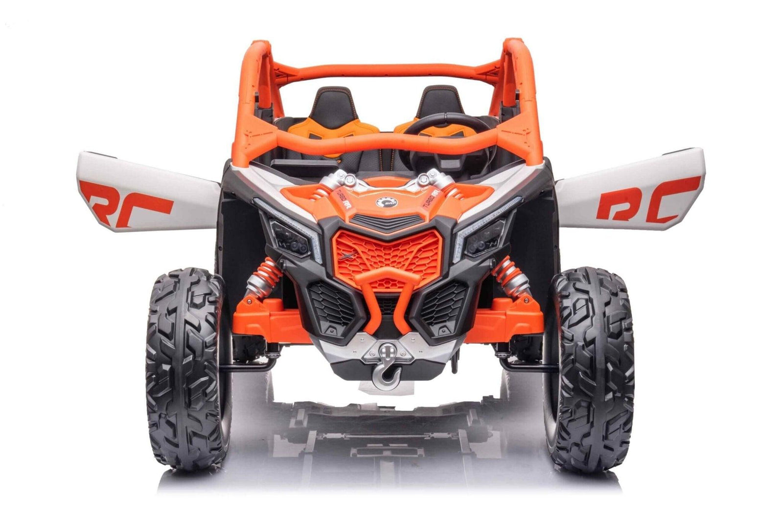 Orange Licensed LX Performance Edition 2x24V Can-Am Maverick 4WD Double 24V Battery Pack, 2-Seater Kids' Buggy W/ Music, EVA Rubber Wheels, Leather Seats & RC.