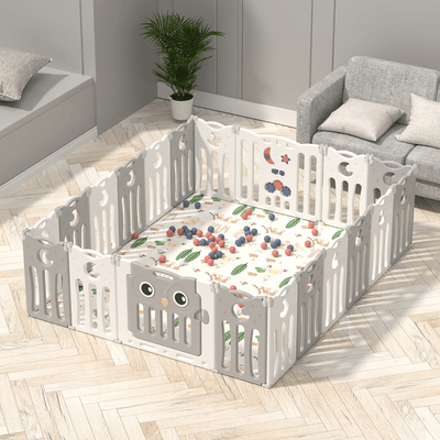 Grey 20 Panels Indoor/Outdoor Foldable Playpen, Fence, Interactive Safety Play Yard  for Toddlers and Infants.