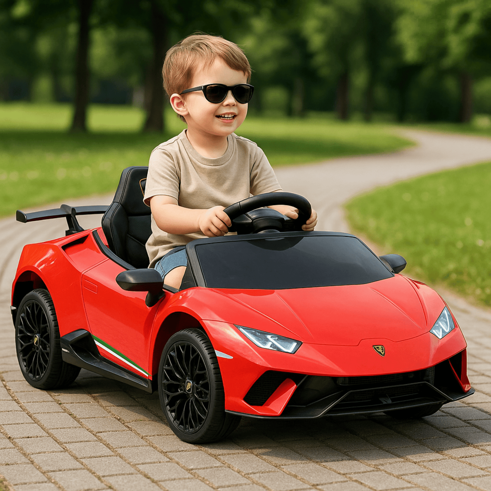 12V Red Lamborghini Huracan Licensed Sport Edition 4X4 Ride-On Car W/ Rubber Wheels, Bluetooth & RC.